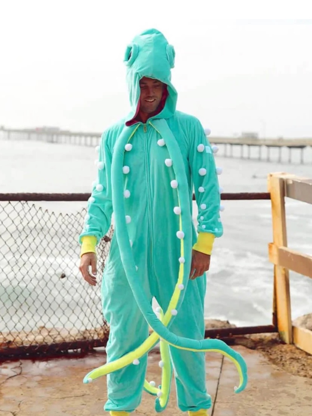 Tipsy Elves Aqua Octopus Onesie Costume with Yellow Accents